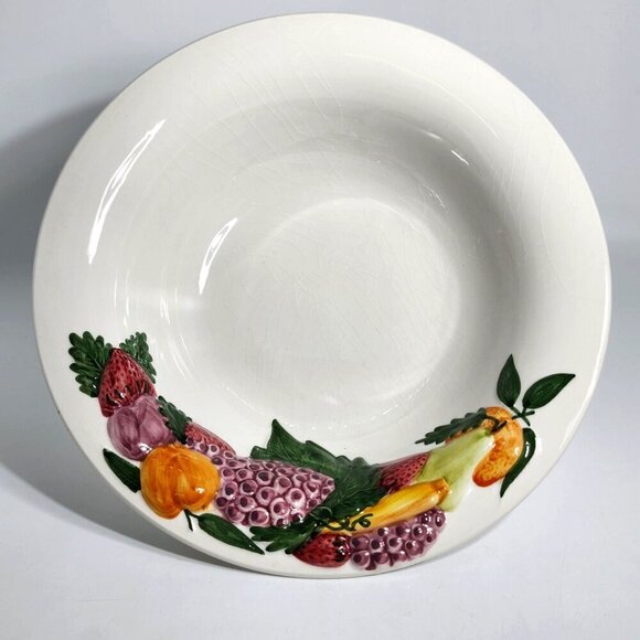 RC Real Ceramica Portugal Fruit Bowl Vibrant Strawberries Peaches Leaves Vintage - Picture 1 of 12
